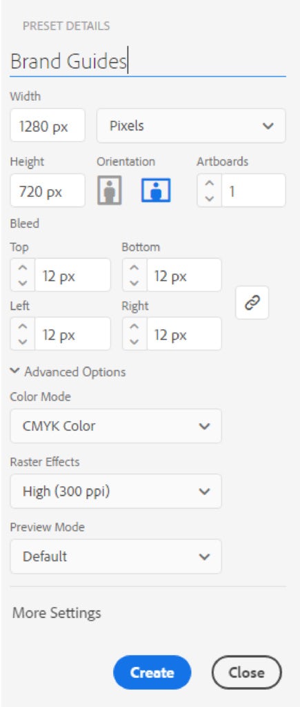 Illustrator image settings