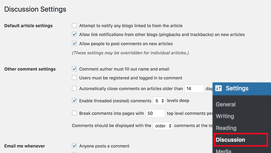 Comment settings