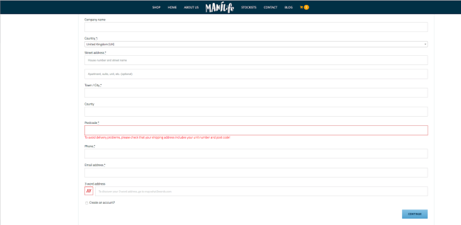 mani-life.com has added a three-word address field on its WooCommerce online checkout.