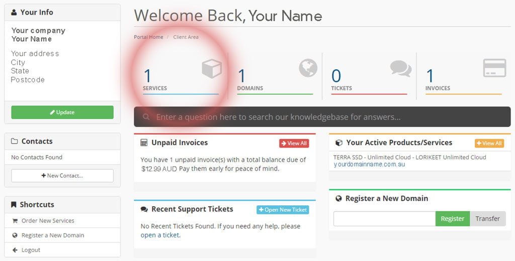 Connect Web Hosting Account Dashboard Panel