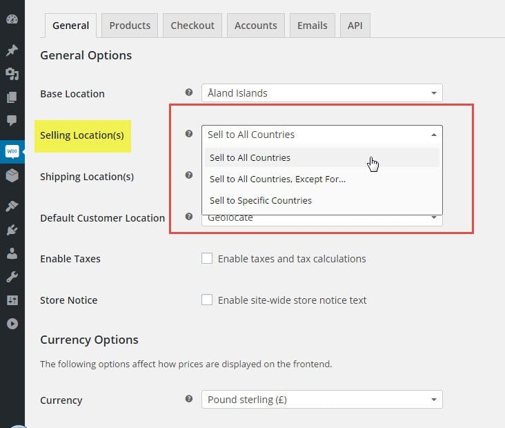 WooCommerce Settings General Store Setup Hosting Customer Billing Location