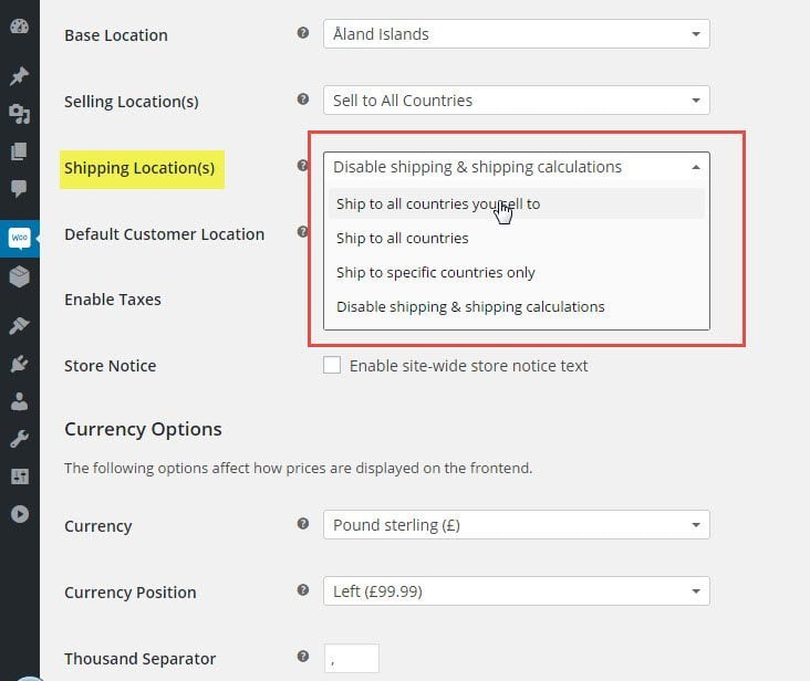 WooCommerce Settings General Store Setup Hosting Customer Billing Location