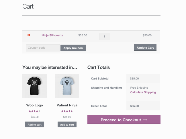 An example of a cross-sell displaying to a shopper -- these two shirts are suggested based on what's in their cart.