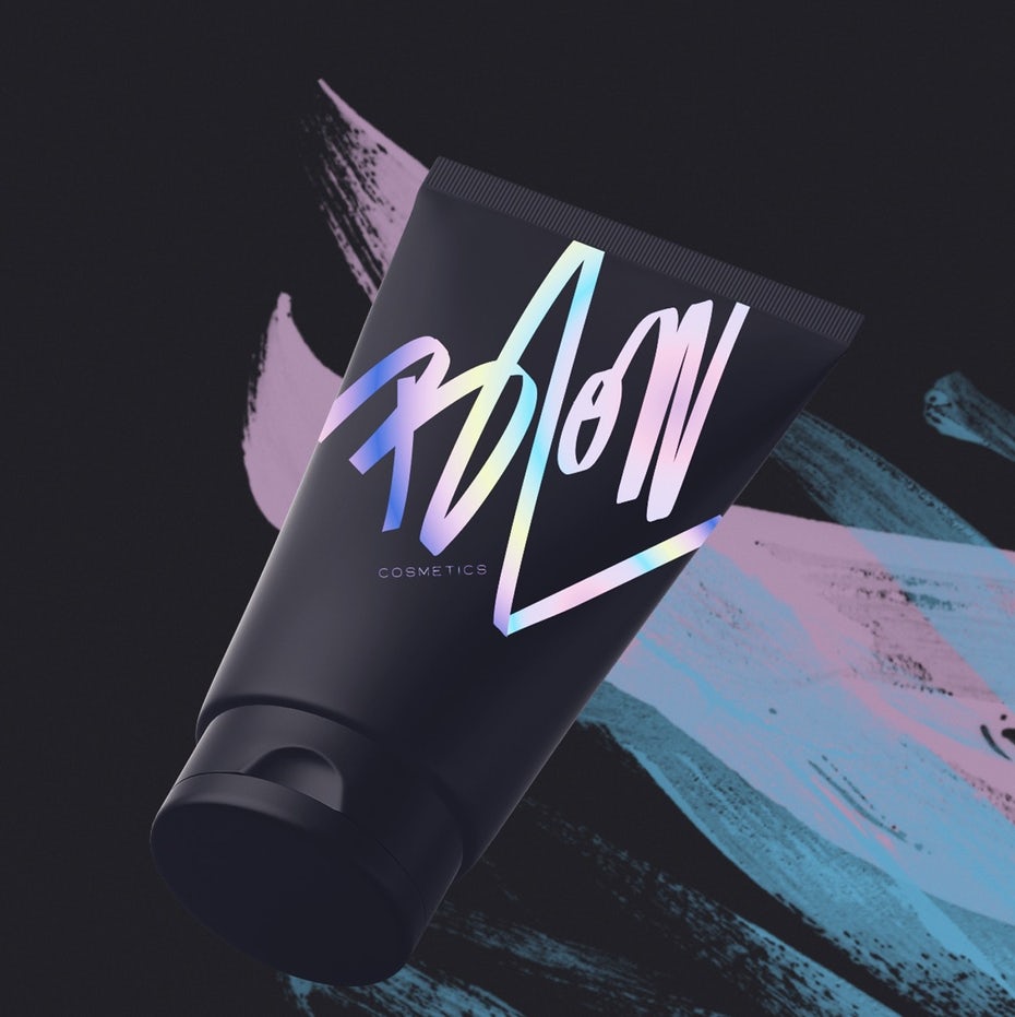 Packaging design trends 2020 example: Iridescent hand-lettered logo for a cosmetics brand