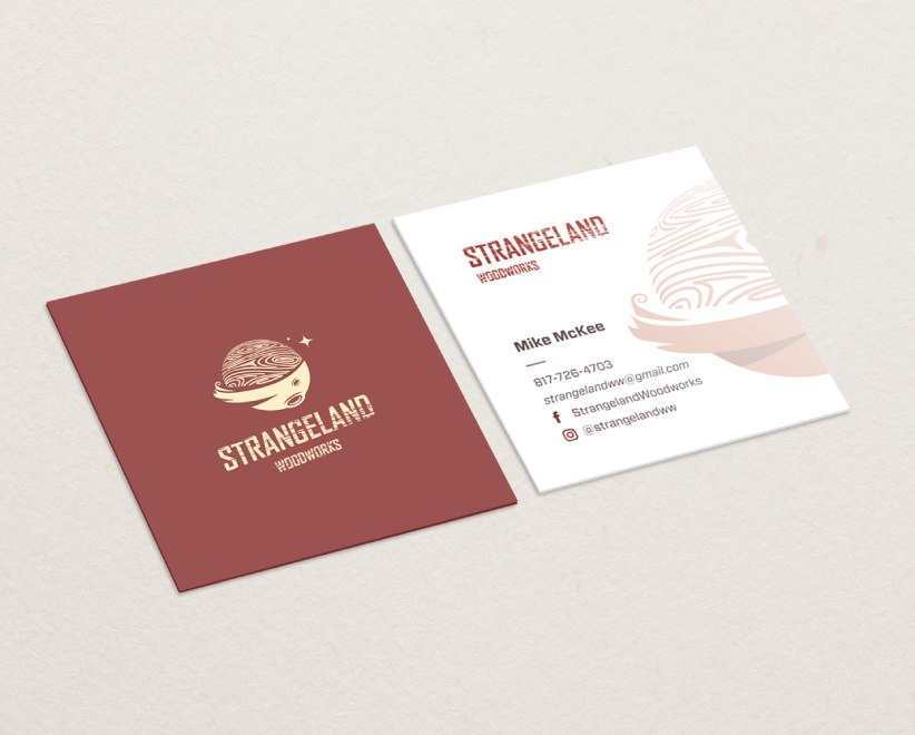 strangeland woodwords square business card