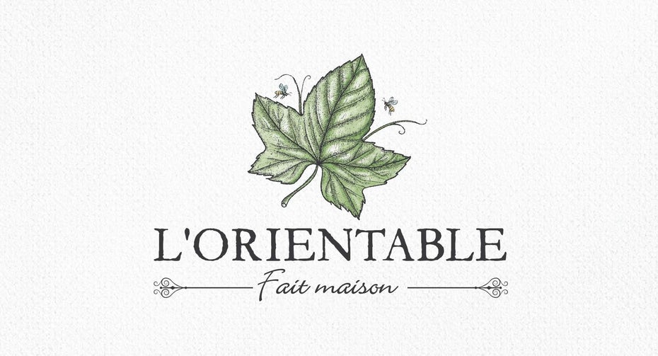 classic upscale restaurant logo with hand-drawn leaf illustration