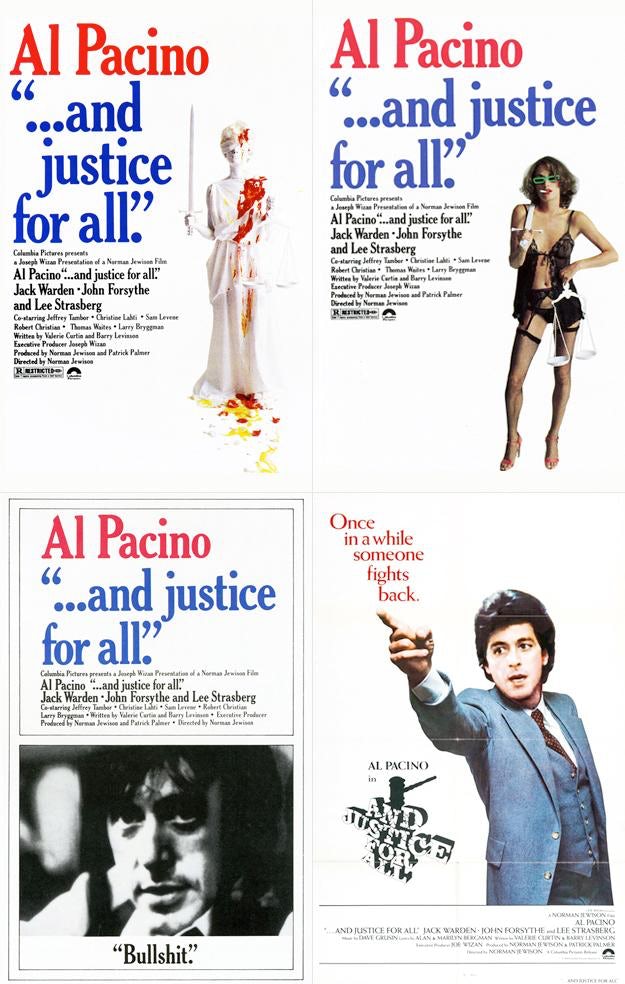'...and justice for all' Al Pacino movie poster designed by Bob Gill