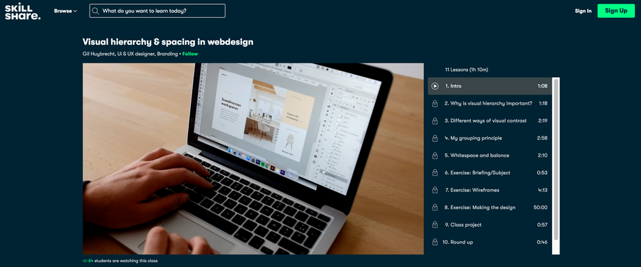 Screenshot of Skillshare web design tutorials