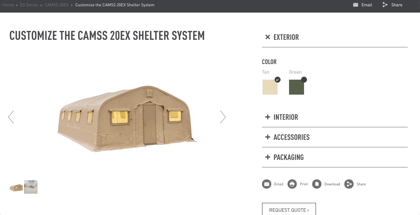 Customizing the exterior of a CAMSS shelter using the configurator