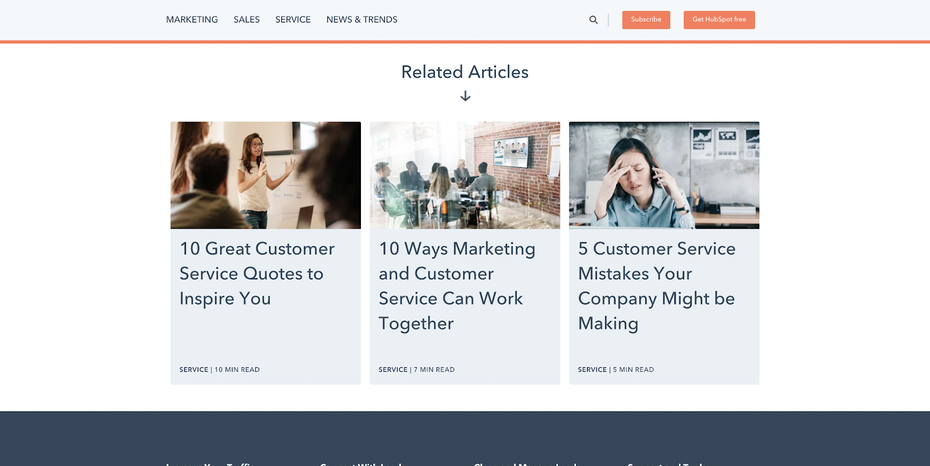 Hubspot page with related articles