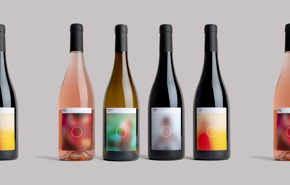 Packaging design trends 2020 example: wine bottle labels with blurry images