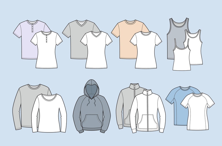 illustration of different types and cuts of t-shirts