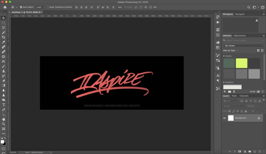 Lettering inside of Adobe Photoshop's interface