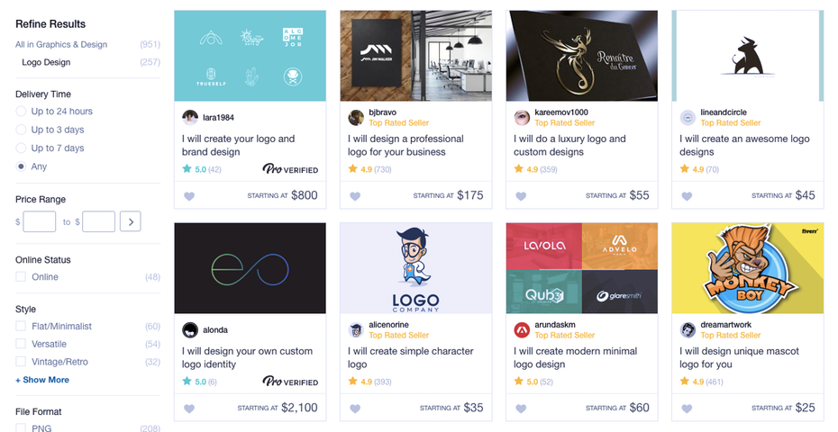 Screenshot of Fiverr for logo design