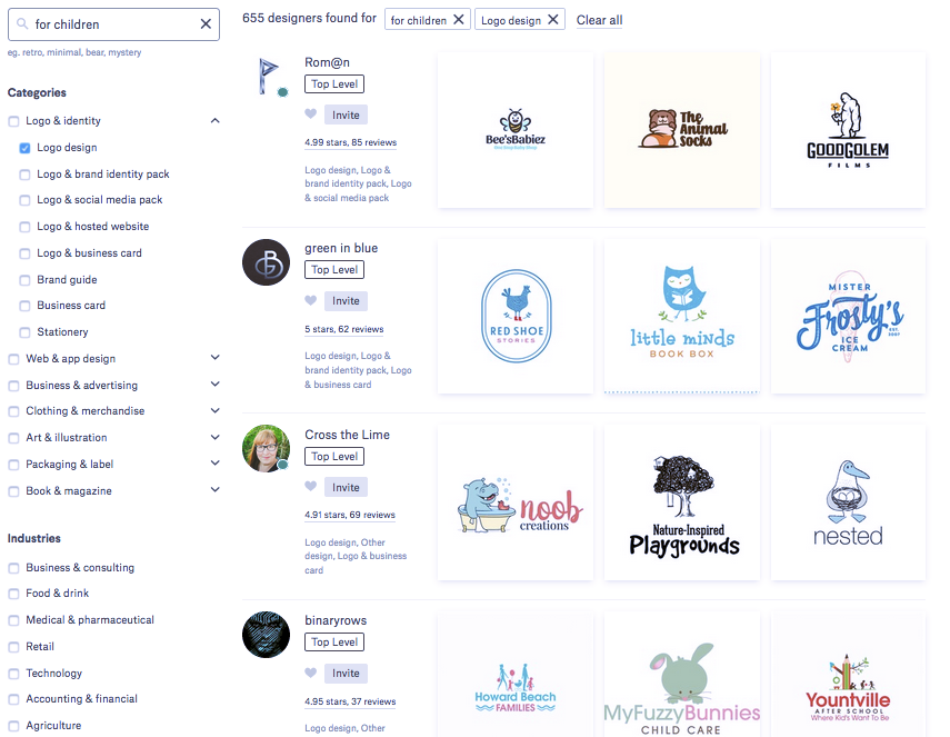 99designs Find a Designer search tool screenshot