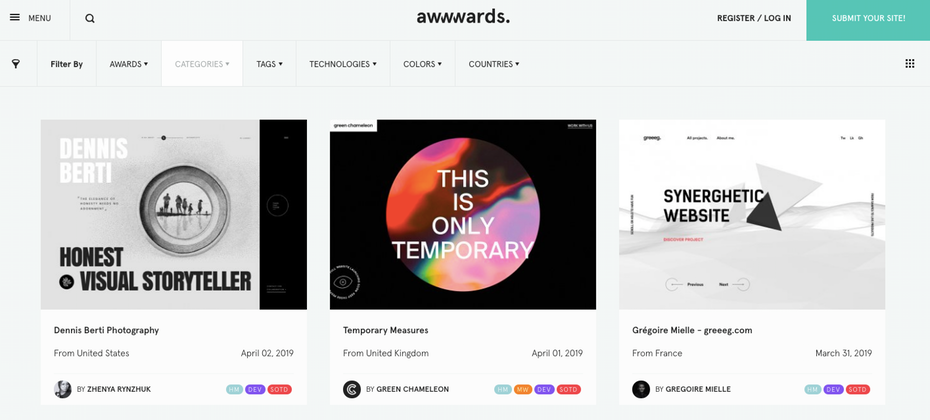 Awwwards homepage