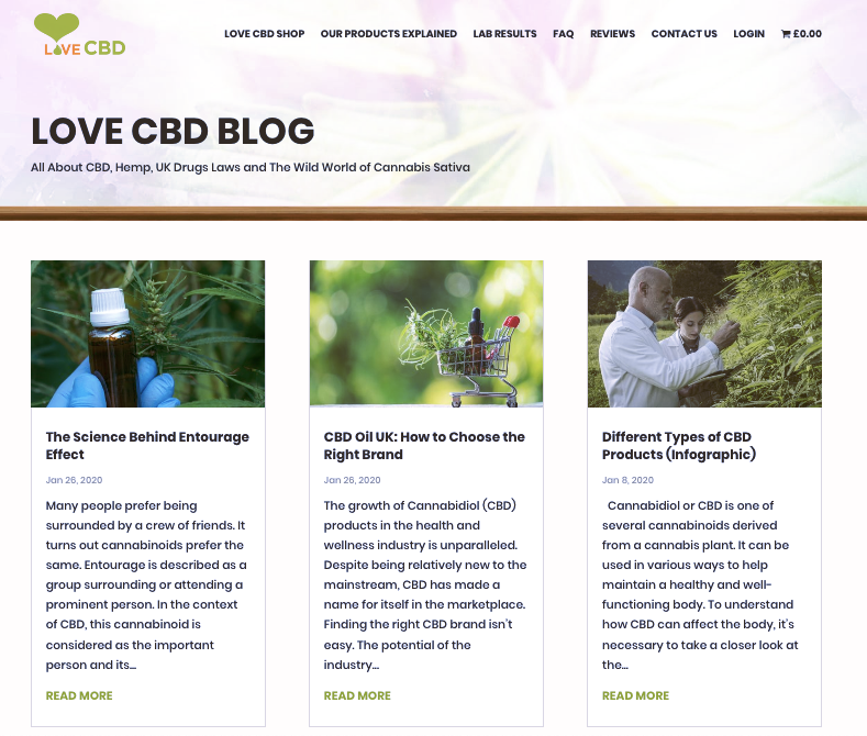 Screenshot from Love CBD blog