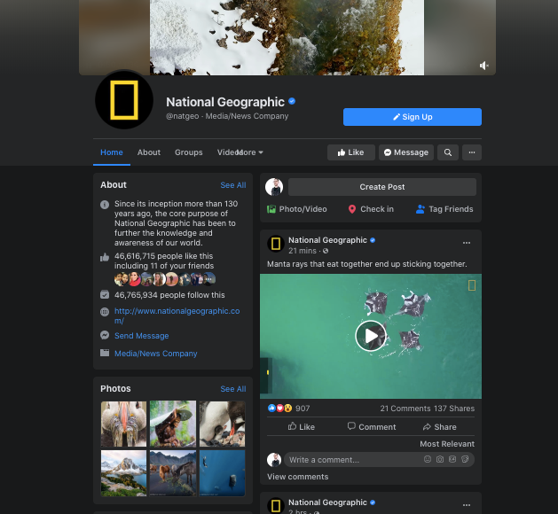 A screenshot of National Geographic’s Facebook