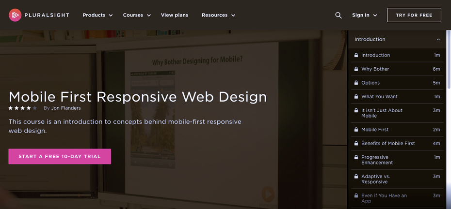 Screenshot of Pluralsight responsive web design tutorials