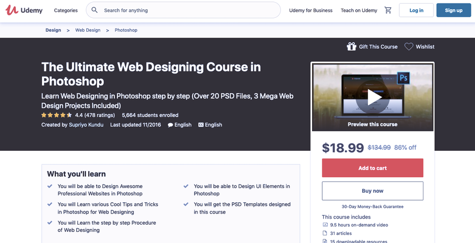 Screenshot of Udemy web design tutorials