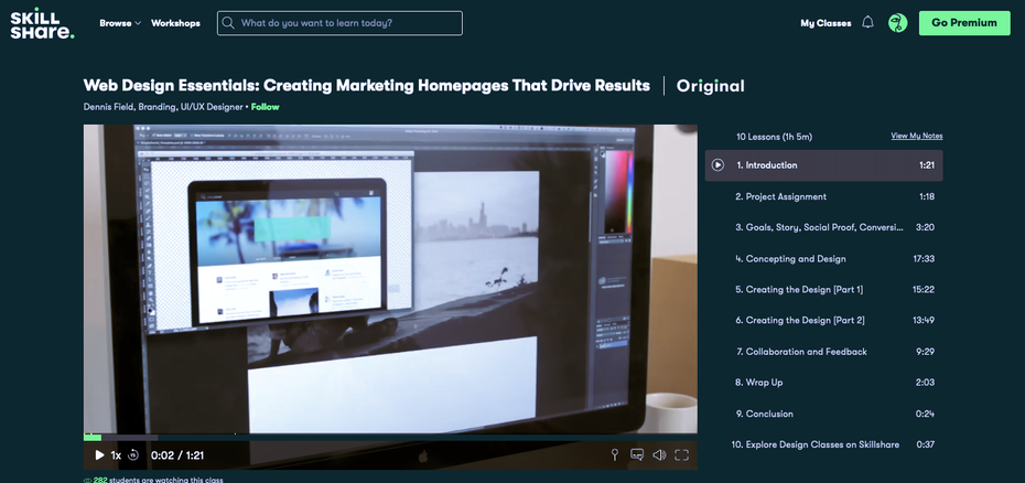 Screenshot of Skillshare web design tutorials