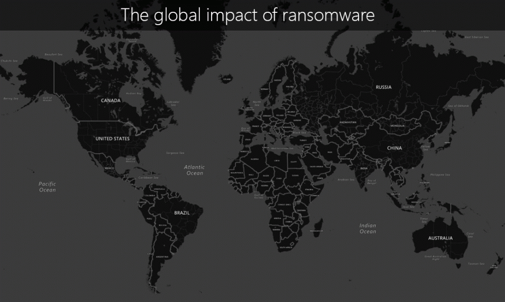 A global map shows recent ransomware attacks.