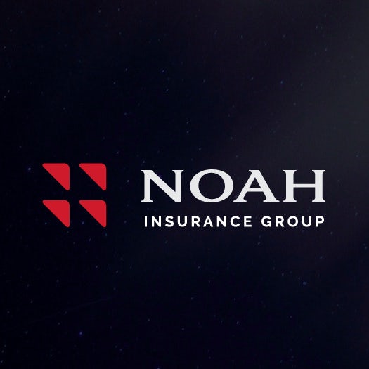 four red triangles arranged in a square beside the name “Noah Insurance Group”
