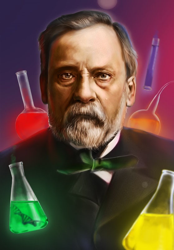 A colorful illustration of Louis Pasteur
