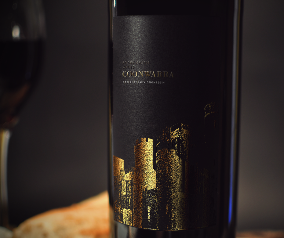 Modern black and gold wine label