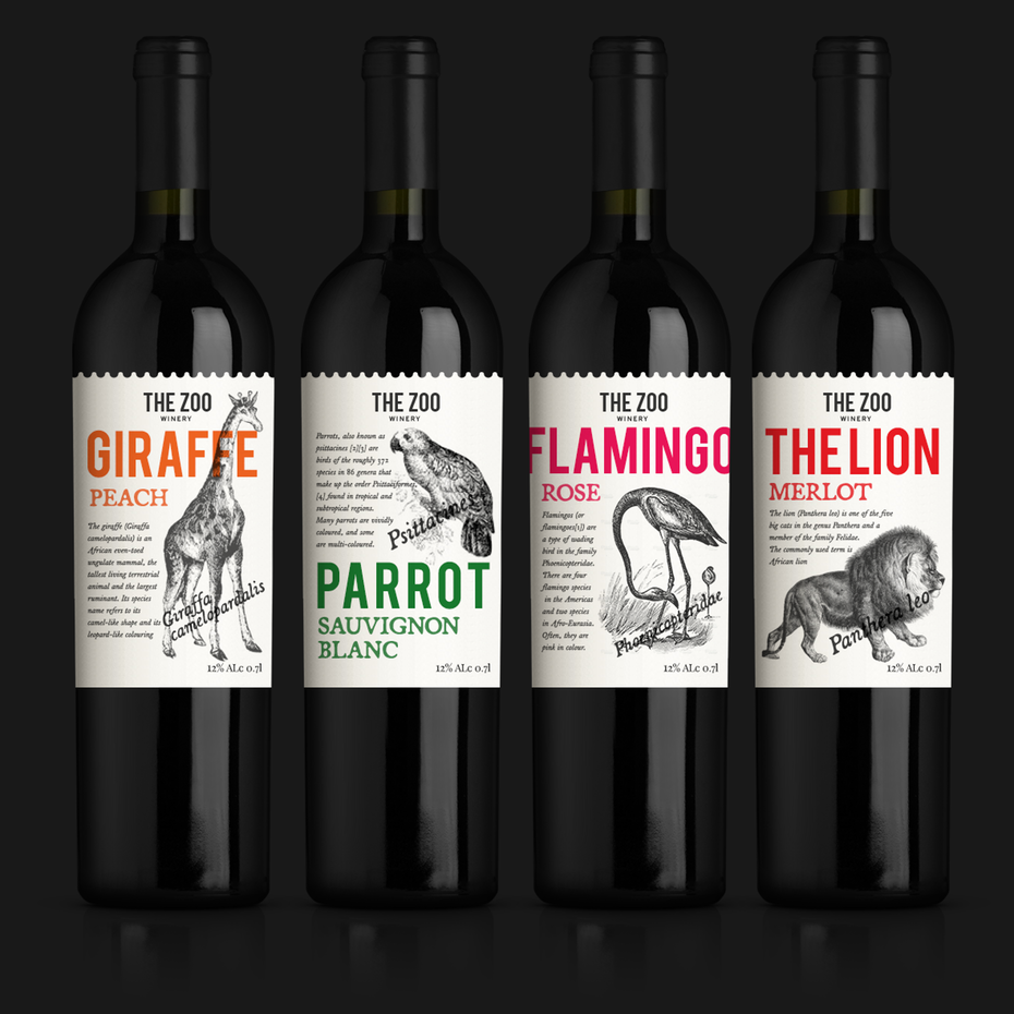 Selection of wine labels based on animals