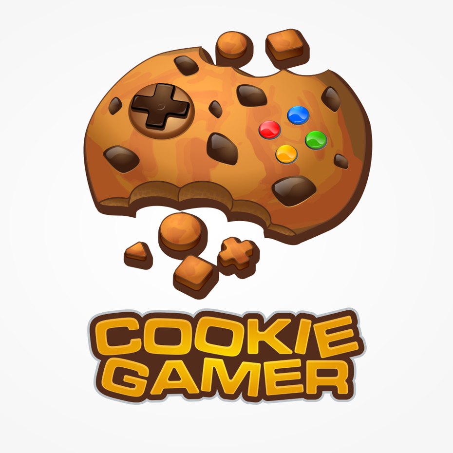 A quirky and playful logo using a cookie for a game-pad