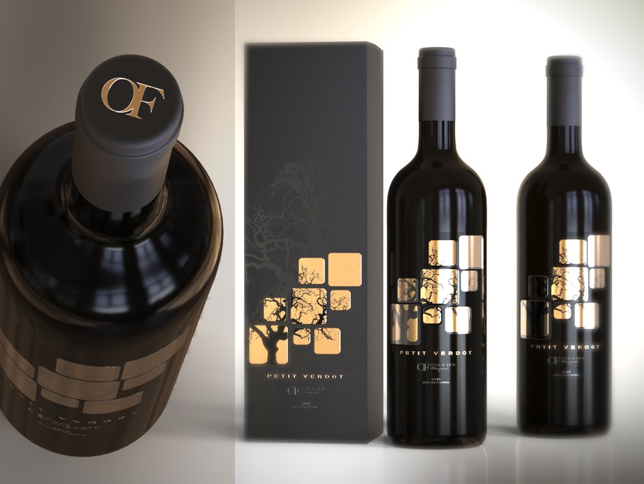 Wine label with hot foil elements