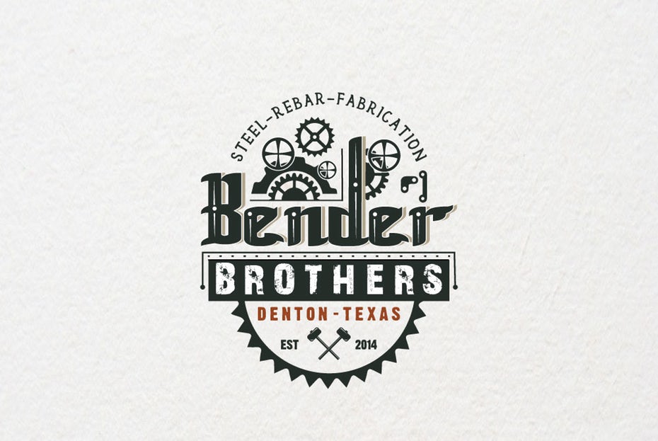 oval logo with the text “steel-rebar-fabrication bender brothers” with interlocking gears