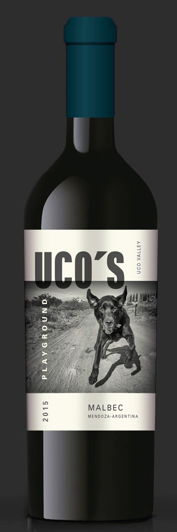Modern wine label featuring dog