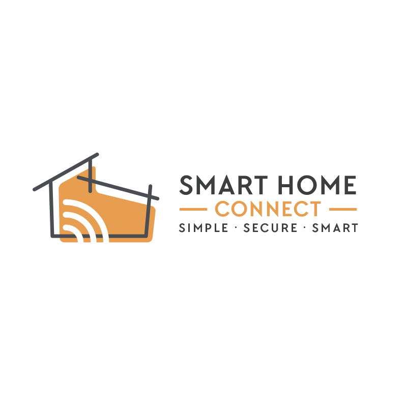minimalist line drawing of a small house with the text “smart home connect”