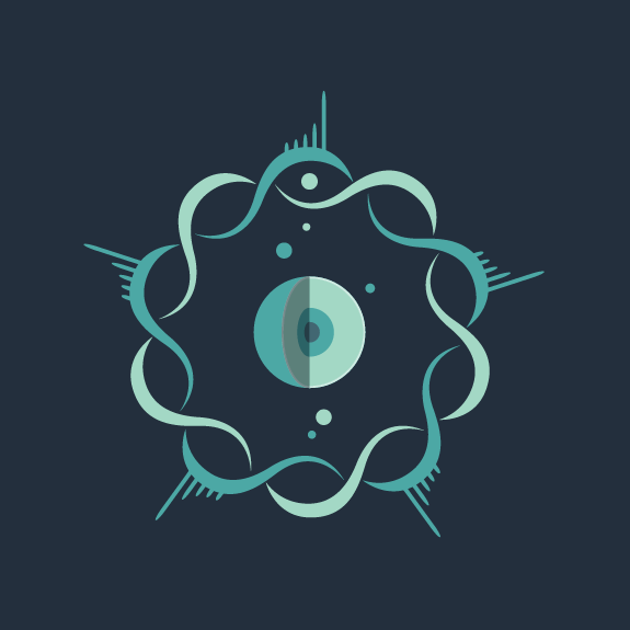 Blue logo design of an abstract atom