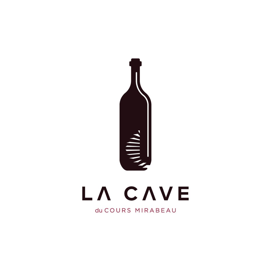 minimal restaurant logo with illustation of a bottle and staircase