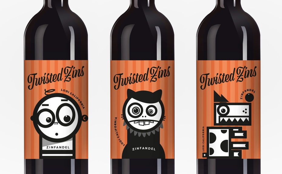 A fun, modern, cartoon-style wine label