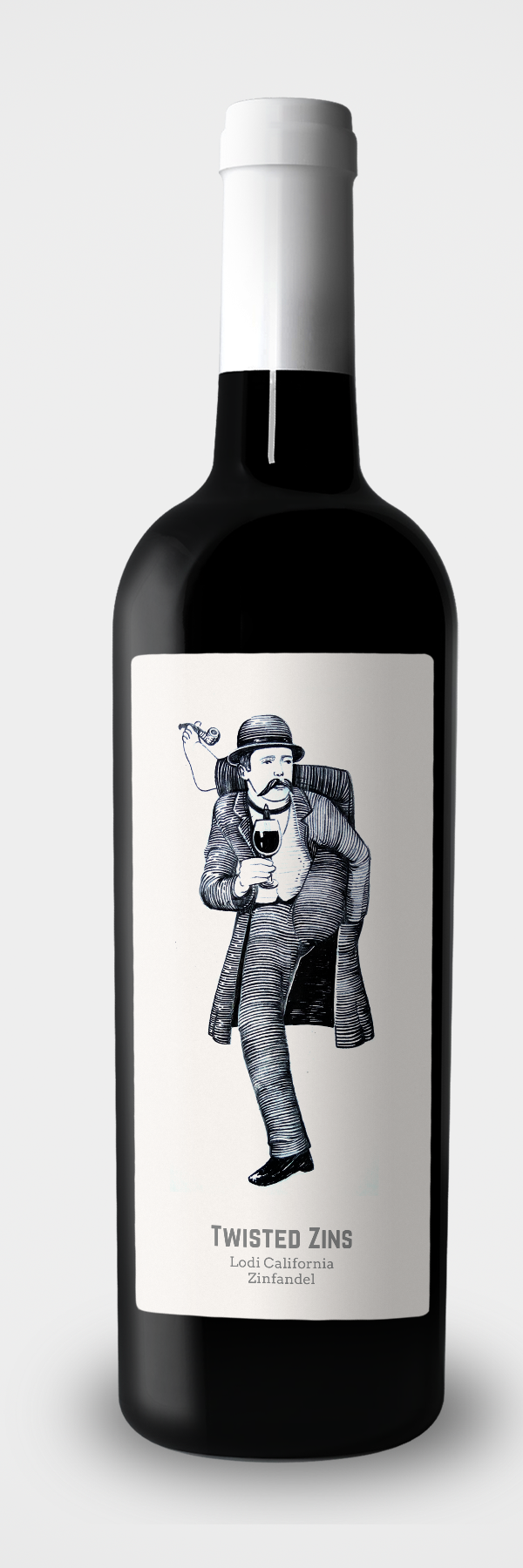 Contemporary wine label featuring old-school character