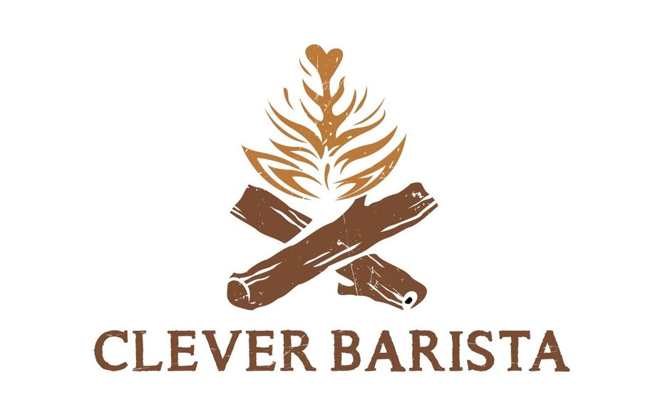 logo showing logs and a stylized flame reminiscent of latte foam art