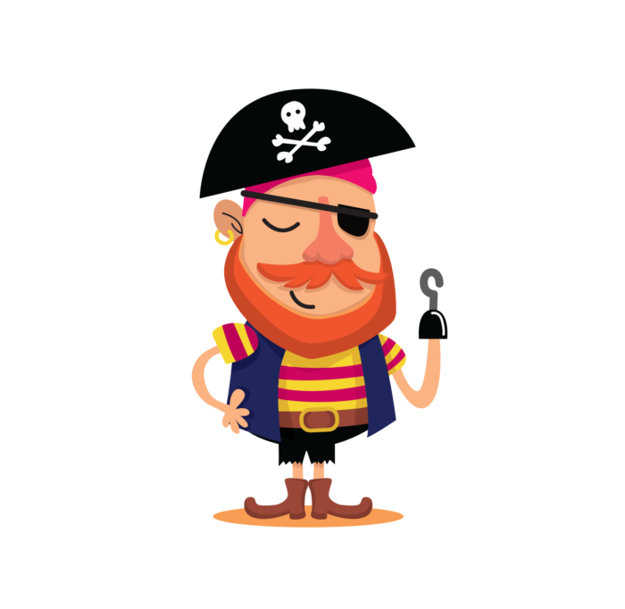 illustration of pirate with a hook for a hand