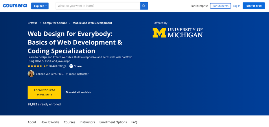 Screenshot of Coursera web design tutorials