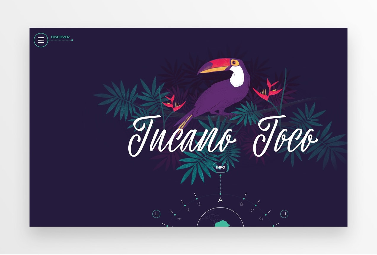 Amazonia Font website with a tropical design and interactive wheel
