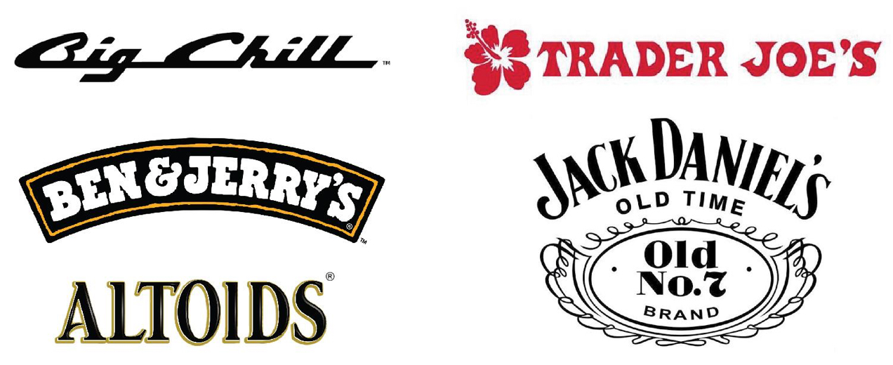 example logos like Altoids and Jack Daniels