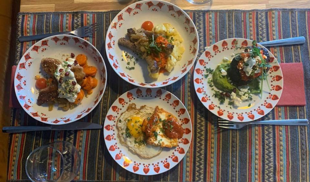 plates of food at Boka on a striped placemat