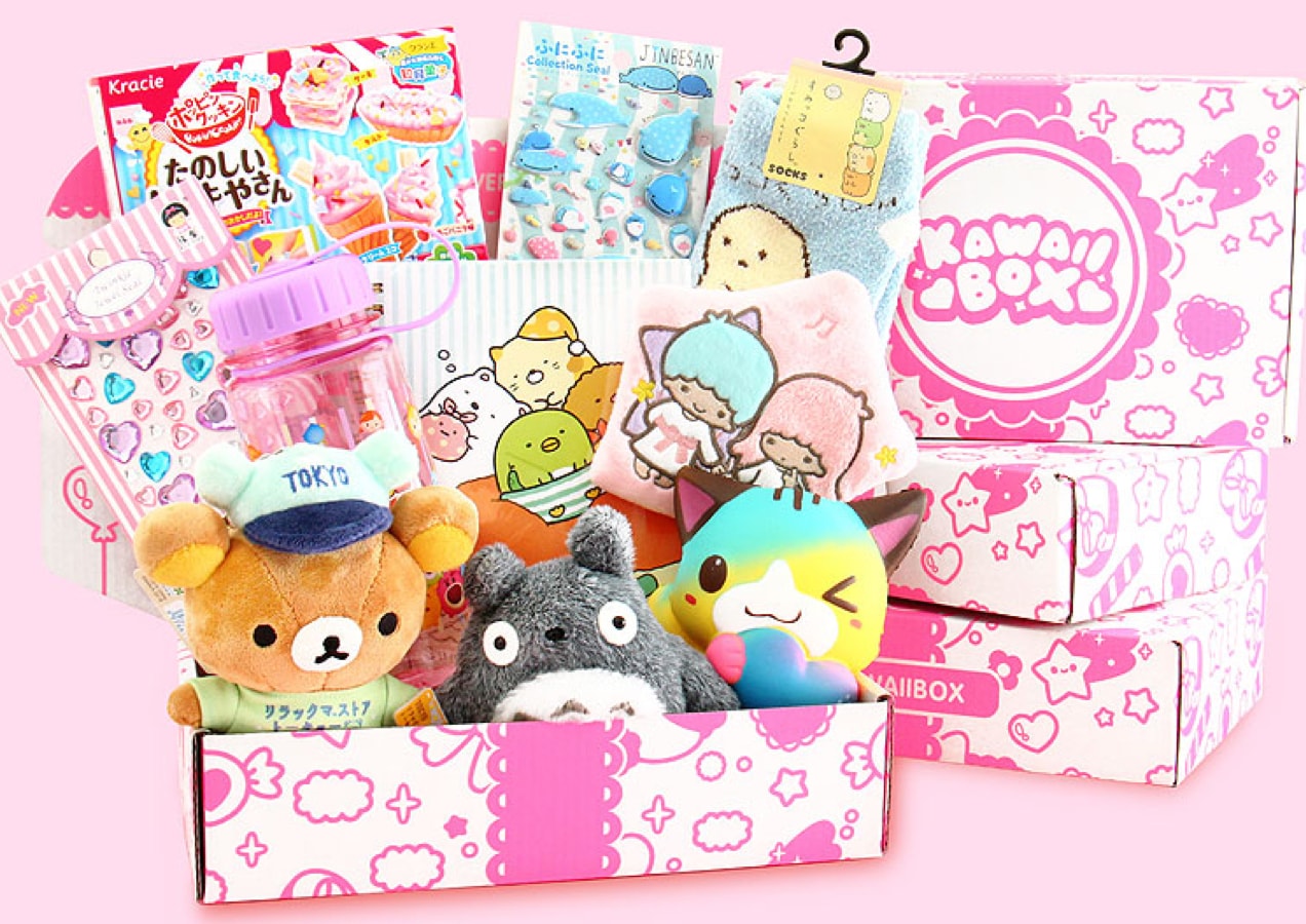 Kawaii subscription box with plushies and stickers