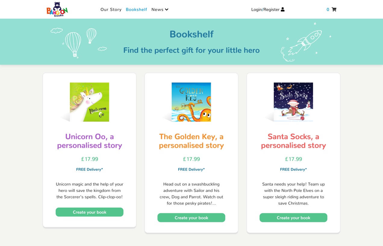 The different storybooks on offer at bangonbooks.co.uk.