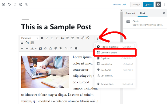 Convert Old Post Content to Blocks in WordPress Block Editor