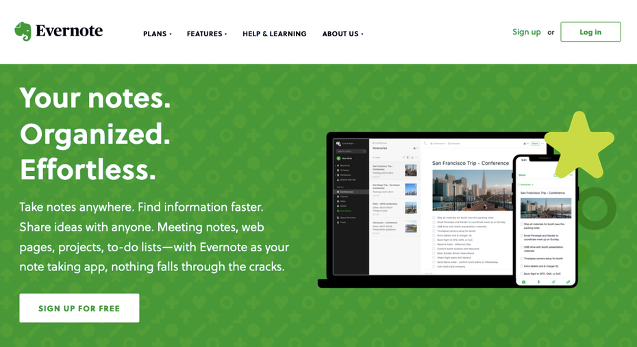 screenshot of evernote homepage