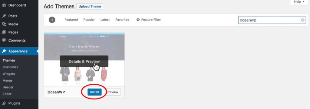 install oceanwp theme